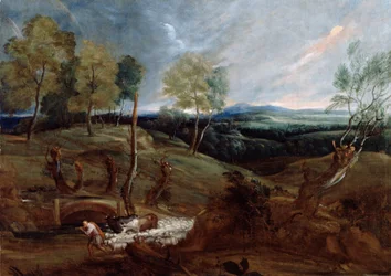 Sunset Landscape with a Shepherd and His Flock